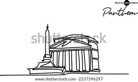 Single one line drawing of Pantheon Rome Italy . Tourism travel postcard and home wall art decor poster concept. Modern continuous line draw design vector illustration