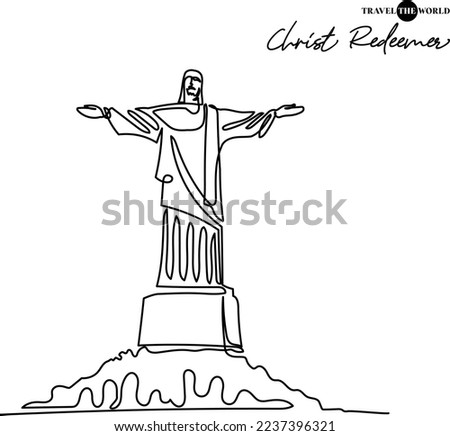 Single one line drawing of Christ Redeemer Rio de Janeiro . Tourism travel postcard and home wall art decor poster concept. Modern continuous line draw design vector illustration