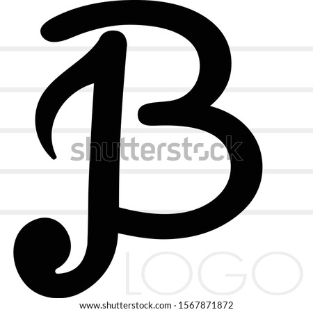 Gray scale modern vector logo design template Letter B, J or JB as music note style vertical design easy to edit