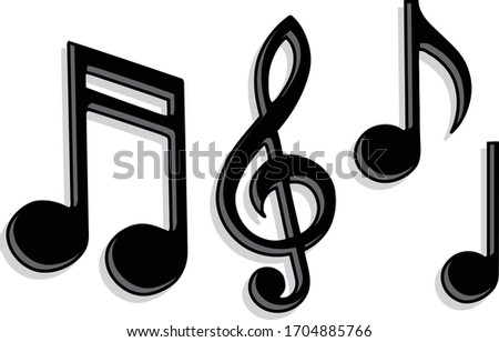 Bold black and white vector stylized music notes with drop shadow and highlights illustration easy to edit