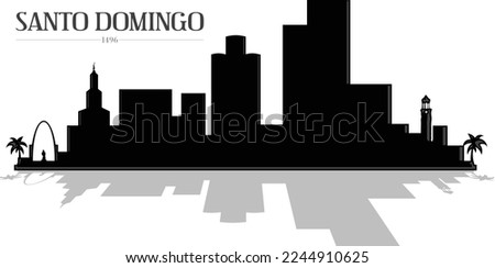 Illustrated black and white skyline silhouette of the city Santo Domingo, Dominican Republic panorama style. Illustrator eps vector graphic design.