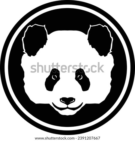 Round black and white stamp style panda face silhouette graphic. Vector eps design.