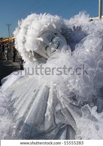 BARRANQUILLA, COLOMBIA- FEBRUARY 02: Closeup of a white masquerade on a carnival in the city of Barranquilla. Barranquilla\'s Carnaval February 02, 2008 in Colombia.
