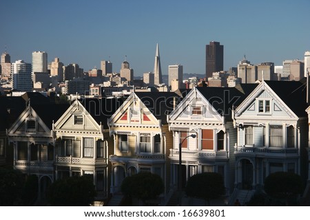 Well-regulated district with beautiful row houses.Victorian houses.  San Francisco. California. USA