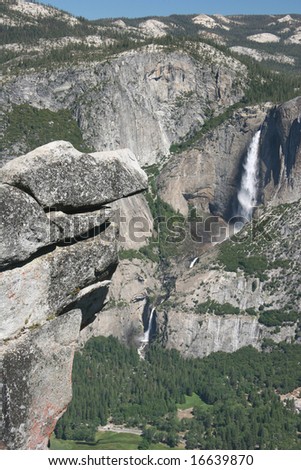View from Glacier Point to Yosemite valley and Yosemite Fall. Yosemite national park. California. USA