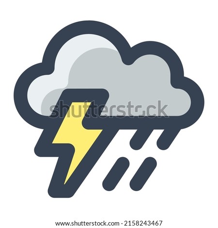 Cloud with thunder and rain drop in gray and yellow filled color icon. Heavy rain, storm, thunderstorm, rainstorm, weather, forecast