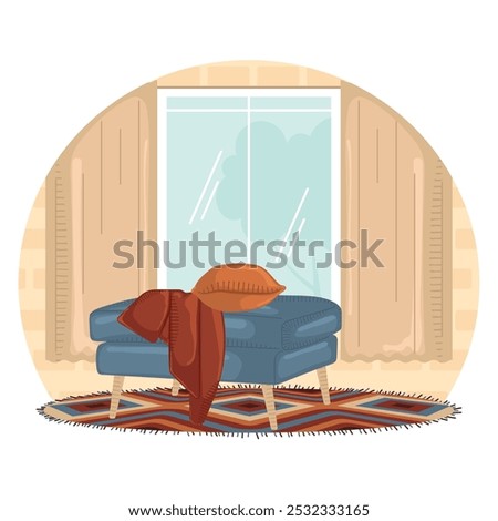 Cozy reading nook with armchair and window view, Vector