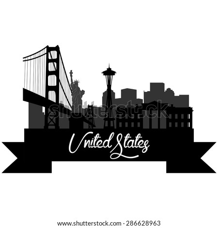 Isolated silhouette of a skyline of some United states cities and its monuments. Vector illustration