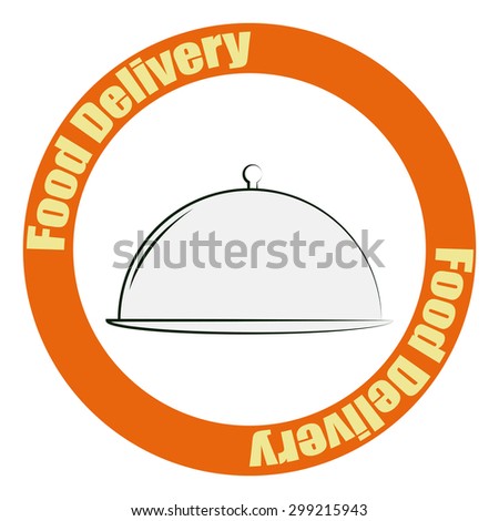 Isolated label with text and dishes. Food delivery. Vector illustration