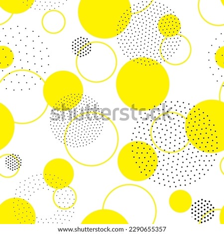 Vector geometric seamless pattern. Universal Repeating abstract circles figure in black white yellow. Modern halftone circle design, pointillism