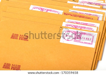 Yellow post envelopes with letters and a blank space for the address or an inscription