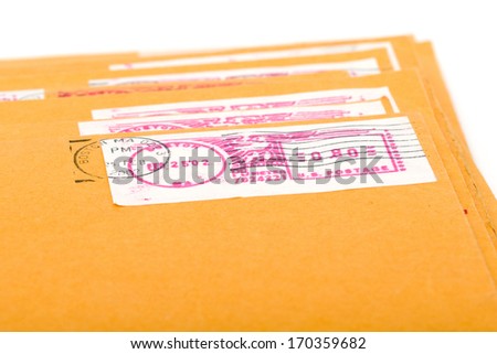 Yellow post envelopes with letters and a blank space for the address or an inscription