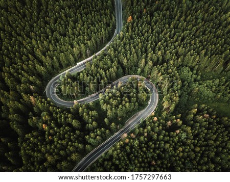 Similar – Image, Stock Photo Curvy road in green forest