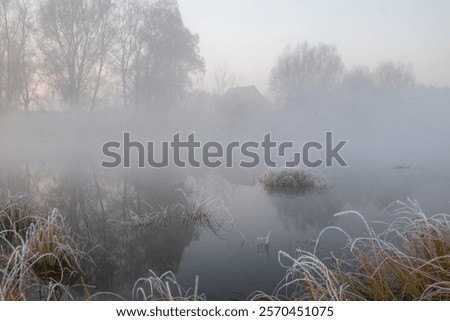 Similar – Image, Stock Photo Frosty and foggy morning on the Polish Ochodzita mountain with a view of the Czech Beskydy mountains. Lysa mountain illuminated with orange light. Winter and frosty environment