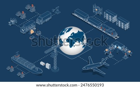 Global logistics network concept with Transportation operation service, Supply Chain Management and Warehouse Logistics. Vector illustration EPS 10