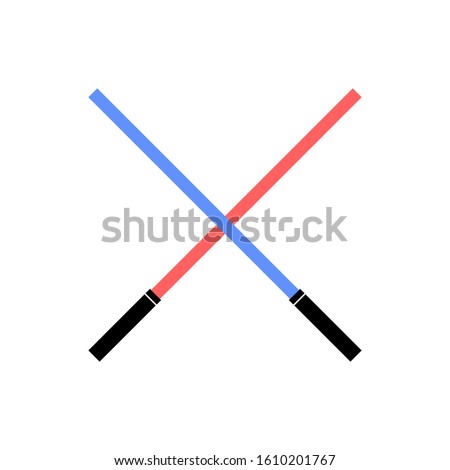 Light swords icon. Two light swords on white background. Two Crossed Light Swords Fight. Blue and Red Crossing Lasers.