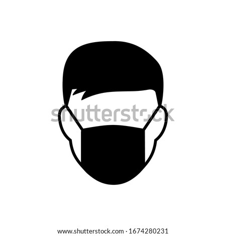 Man face with mask icon. Breathing mask on face. Safety breathing masks. Industrial safety N95 mask, dust protection respirator and breathing medical respiratory mask. 