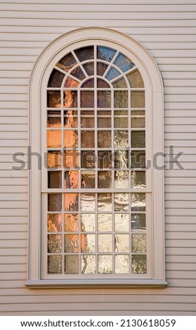 Similar – Image, Stock Photo Reflection of a church tower and houses in the water