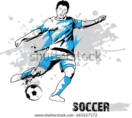 Soccer player kicking ball. Vector illustration