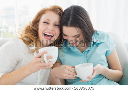 Similar – Foto Bild Fröhliche Frau mit Kaffee im Zimmer