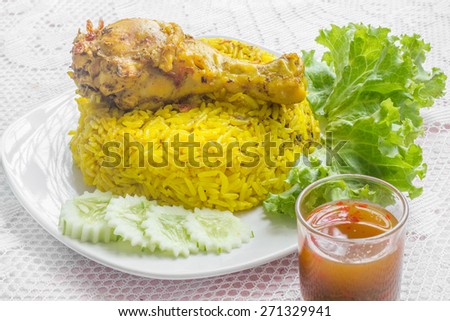 Chicken Biryani thai style. halal food (Khao Mok Gai)