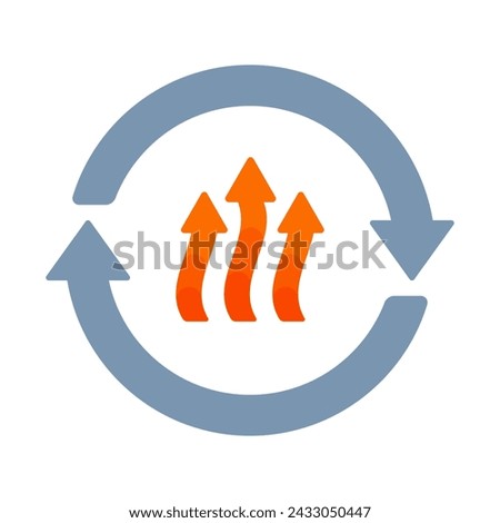 A gray circular arrow with an orange geothermal energy symbol in flat vector illustration style, representing the concepts of renewable energy, sustainable heat power, and earth's natural resources