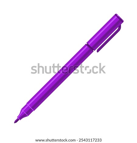 Purple felt tip marker pen with caps off. Flat vector illustration isolated on white background. Art supply concept. Perfect for creative projects