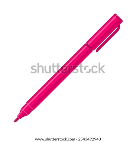 Pink felt tip marker pen with caps off. Flat vector illustration isolated on white background. Art supply concept. Perfect for creative projects