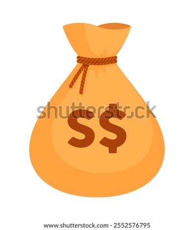 Beige money bag with Singapore dollar sign (S$) and brown rope tie. Economy, finance, wealth, profit, income, banking, SGD currency concept. Flat vector illustration isolated on a white background