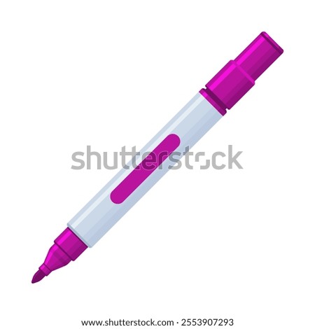 Plum whiteboard permanent marker pen with cap off. School supplies, stationery, drawing, writing tool concept. Flat vector illustration isolated on a white background with copy space