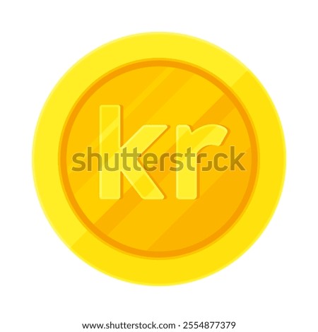 Gold coin with Swedish krona (SEK), Norwegian krone (NOK), Danish krone (DKK). Economy, finance, investment, profit, money, Kr currency concept. Flat vector illustration isolated on white background