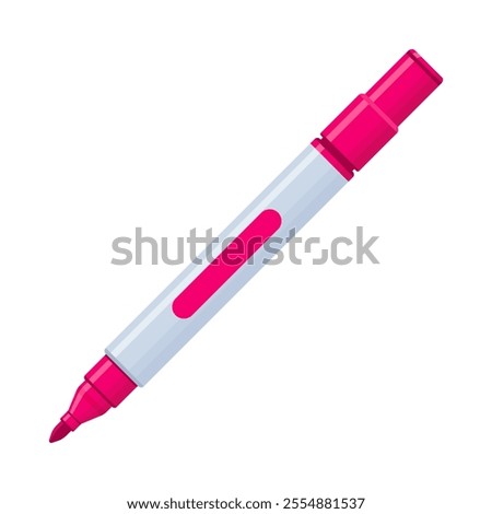 Pink whiteboard permanent marker pen with cap off. School supplies, stationery, drawing, writing tool concept. Flat vector illustration isolated on a white background with copy space