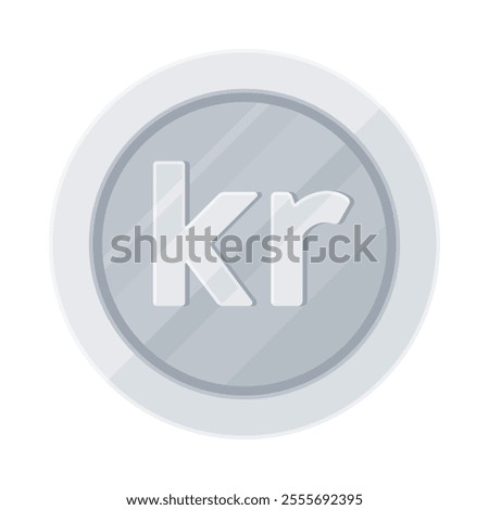 Silver coin with Swedish krona (SEK), Norwegian krone (NOK), Danish krone (DKK). Economy, finance, investment, money, Kr currency concept. Flat vector illustration isolated on white background