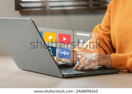 Similar – Image, Stock Photo Social media business concept and marketing online technology digital network internet icon message connection on smartphone.