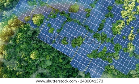 Image, Stock Photo Solar system on the roof with snow in winter. Remove snow from solar panels in winter. Remove snow photovoltaic system