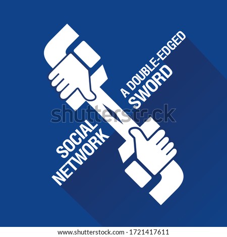 Like hands hold a double-edged sword. Concept for: social network is a double-edged sword