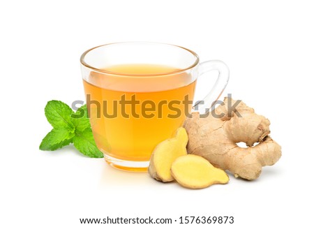 Similar – Image, Stock Photo Glass cup with ginger and lemon tea, on a yellow background along with its ingredients.