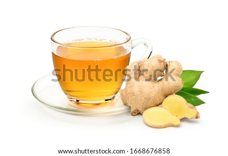 Similar – Image, Stock Photo Glass cup with ginger and lemon tea, on a yellow background along with its ingredients.