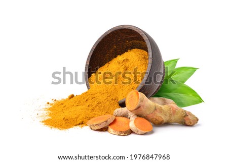 Similar – Image, Stock Photo Turmeric roots and powder in a white bowl on a grey wooden table. Close up. Spice.