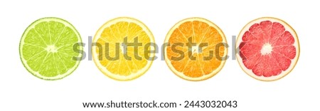 Similar – Image, Stock Photo Citrus fruits slices in sunlight. Summer fruits context