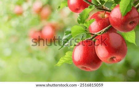 Similar – Image, Stock Photo Ripe red apples hanging on tree in plantation in Lofthus