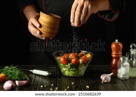 Image, Stock Photo Person mixing vegetable mixture with green spoon