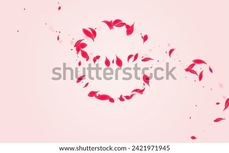 Carmine Rose Vector Pink Background. Blur Peach Design. Red Petal Japanese Poster. Ruby Beauty Floral Template.