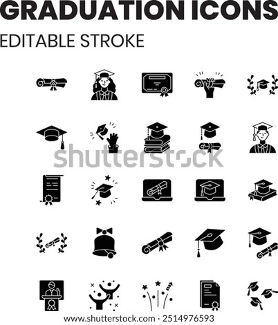 Graduation - 25 glyph vector icons