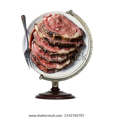 Prime Rib Day, national Prime Rib  Day, international Prime Rib Day, world Prime Rib Day, plate on top of the globe stand ストックフォト © 