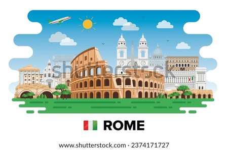 Rome, Italy. Modern buildings and city sights. Vector illustration
