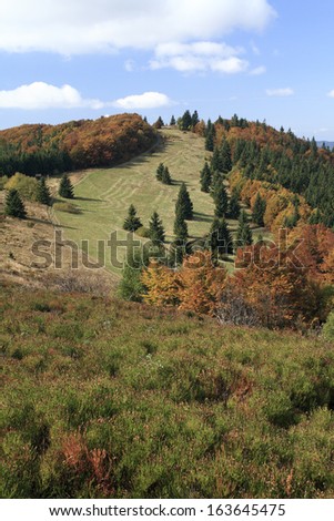 Autumnal landscape of Javorniky (Maple Mountains) -  a mountain range of the Slovak-Moravian Carpathians that forms part of the border between the Czech Republic and Slovakia.