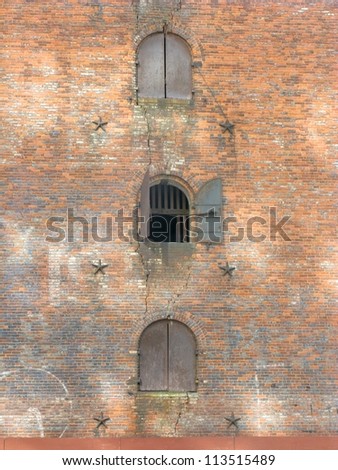 Doors in the side of an old Brooklyn warehouse, Brooklyn, NYC