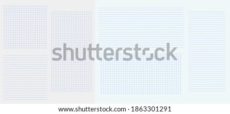 Set square and in line grid notes, banners with vertical and horizontal lines vector illustration. Graph ruled notebook empty small pieces of sheets template. Grid line in dotted backgrounds.Seamless 
