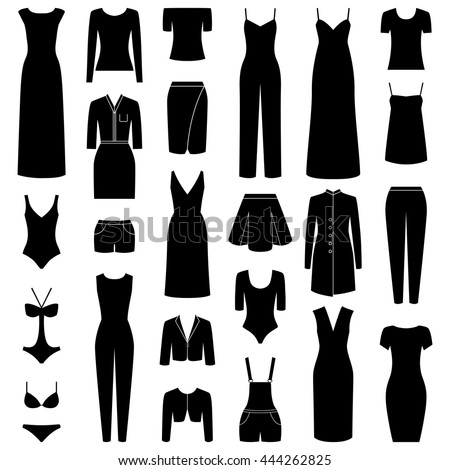 Set of woman clothes icons, vector illustration